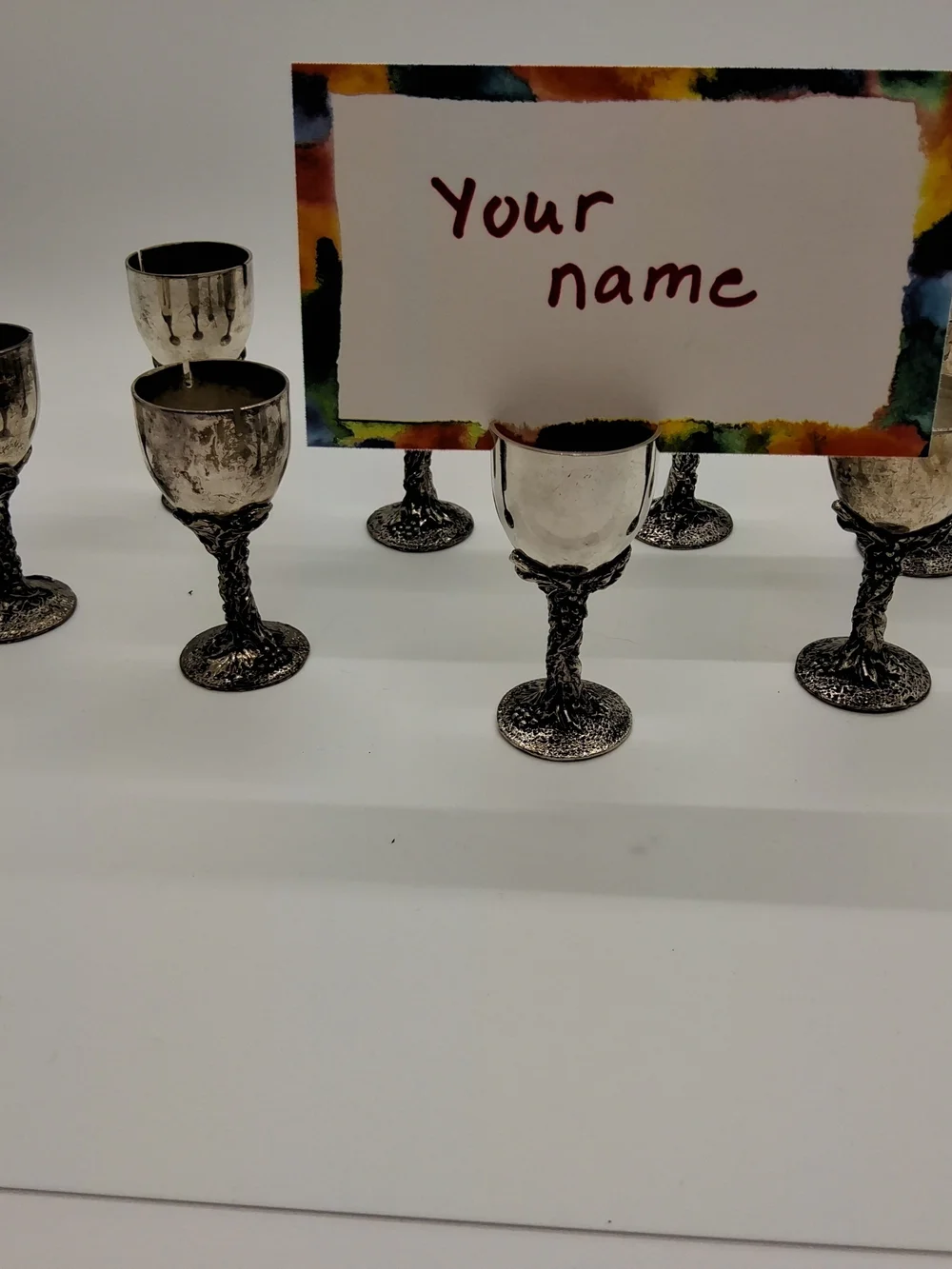 Eight Vintage Mini Goblet Place Card/Menu Holders ~Silver Plate~
